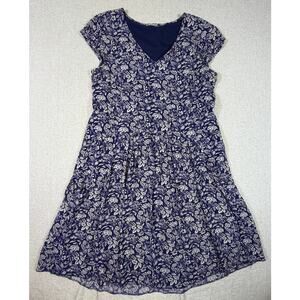 Garnet Hill Women 8 Blue Floral Fit Flare Cap Sleeve Lightweight  Dress